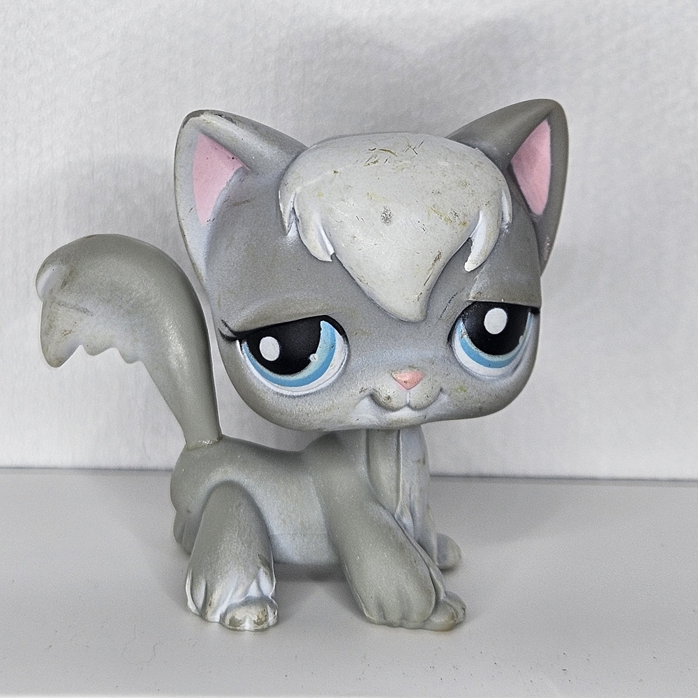 LPS‎ Hasbro #345 Grey/White Angora Longhair Cat Blue Eyes 2007  Collectors Rare